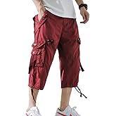 AOYOG Men’s Cargo Shorts 3/4 Relaxed Fit Below Knee Capri Cargo Pants Cotton