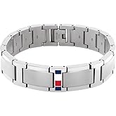 Tommy Hilfiger Men's Jewelry - Link Chain Bracelet – Bold Style, Fold-Over Clasp, Enamel Stripe Detail – Adjustable – Stainless Steel Accessory for Him