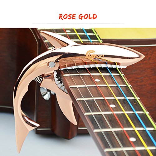 ZEALUX Shark Ukulele Capo for Guitars, Ukulele, Banjo, Mandolin, Bass - Made of Ultra Lightweight Aluminum Metal for 4 & 6 & 12 String Instruments - Premium Accessories (Rose Gold)