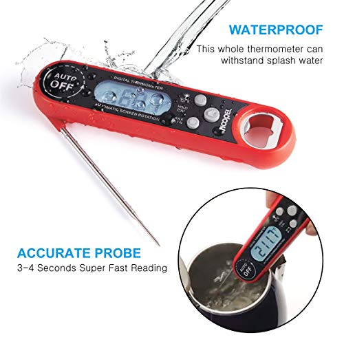 Meat Thermometer NOOPEL Digital Instant Read BBQ Thermometer IP67 Waterproof with Calibration and Large Backlit Light for Food Cooking Candy Grill Smokers Barbecue Baking Turkey (Red) - Thumbnail 3