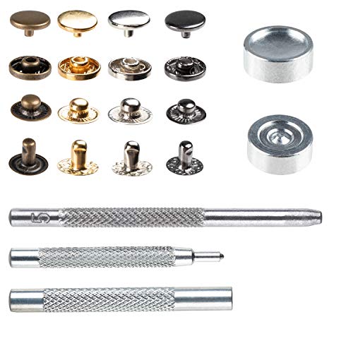 Snap Fastener Kit - 160-Piece Snap Buttons, with 4-Piece Tools, Clothing Snaps, Metal Snaps, Press Studs, for Leather, Craft, Repairing, Jeans, Coat, Bags, 4 Colors, 9 mm - 12 mm Diameter