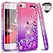 LeYi for iPod Touch 7/6/5 Case,with Tempered Glass Screen Protector [2 Pack] for Girls, Glitter Liquid Clear Phone Case (Pink/Purple)