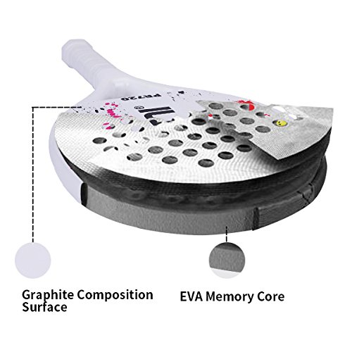 ianoni Beach Tennis Racket Carbon Paddle Fiber Grit Face with EVA Memory Foam Core Beach Tennis Raquet (White)