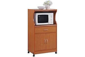 HODEDAH IMPORT Microwave Cart with One Drawer, Two Doors, and Shelf for Storage, Cherry