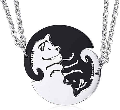 Bijoux Montres Collier Yin Yang Chats 2 Pendentifs Puzzle Acier Inox Noir Et Blanc Bijoux Fantaisie Bijoux Montres Collier Yin Yang Chats 2 Pendentifs Puzzle Acier Inox Noir Et Blanc Bijoux Fantaisie