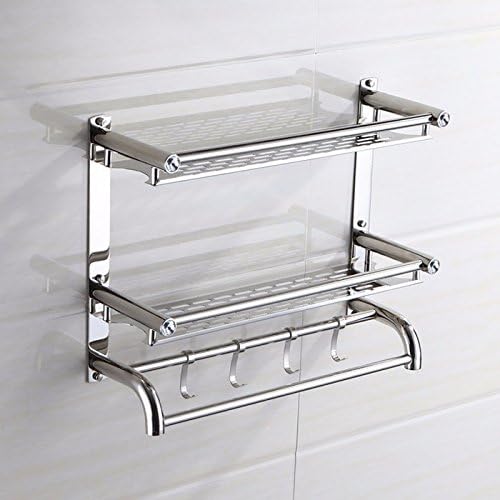 GGHYYO Towel Rack Minimalist Style And Shelf Wall Mounted Bathroom Storage Holder Double Layer Self Adhesive 60 * 15 * 39cm