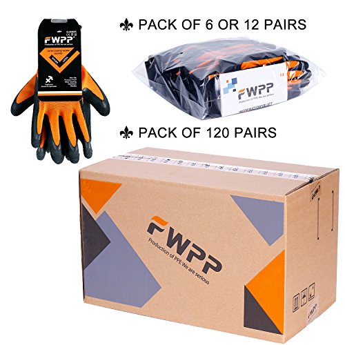 FWPP GL008005L12 Nylon Latex Foam Coated Work Gloves Construction Gloves Pack of 12 Pairs Large Fluorescence Orange