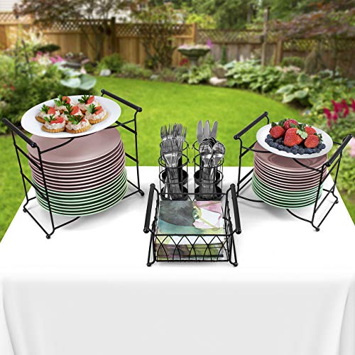 Sorbus® Buffet Caddy — 7-Piece Stackable Set Includes Plate, Napkin, and Silverware Holder, 3-Tier Detachable Tabletop Organizer — Ideal for Kitchen, Dining, Entertaining, Parties,Thanksgiving (Black)