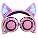 Cat Ear Headphones, DICEKOO Wireless Bluetooth Headset Flashing Glowing Cosplay Fancy LED Light USB Charger Earphone for iPhone 7/6s/iPad/Fire 7,Android Phone, Macbook (Pink)