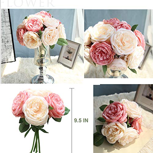 Artiflr Peonies Artificial Flower Bouquet, 5 Heads Peonies Silk Flowers Wedding Peony Flowers Bouquet Arrangement for Home Decor Party Floral Centerpieces Decoration(Pink Champagne) - Thumbnail 6