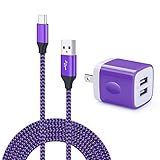 Wall Charger Dual Port Adapter with 6ft USB C Cable, Kakaly Charge Sync Cable Cord for Samsung Galaxy S9/S9 Plus/S8/S8 Plus/Note 8, LG G5/G6/V20/V30, Nexus 5x/6p, Nintendo Switch &more-Purple