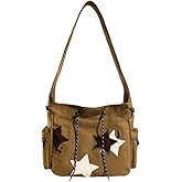 KlaOYer Cute Messenger Bag Canvas Shoulder Bag Star Crossbody Purse Y2K Tote Bag Kawaii Aesthetic Hobo Handbag for Women