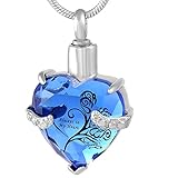 Beautiful Always In My heart Memorial Jewelry Stainless Steel&Crystal Heart Cremation Urn Pendant Necklace (Blue and Black)