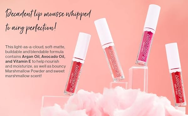 WET N WILD LIQUID LIPSTICK CLOUD POUT MARSHMALLOW, LIGHT PINK CLOUD CHASER | MATTE LIP CREAM MOUSSE | ARGAN OIL | VITAMIN E (PACK OF 1)