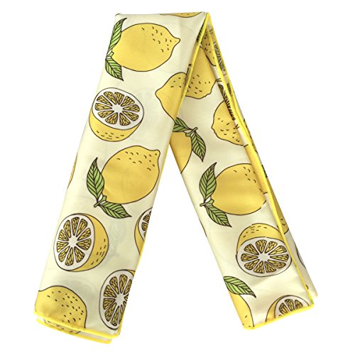 GERINLY Womens Neckerchief - Yellow Lemon Print Square Hair Scarf Headband (Pale Yellow)