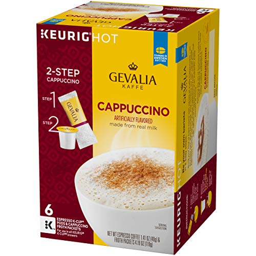 GEVALIA CAPPUCCINO K-CUP COFFEE PODS WITH FROTH PACKETS (6 PODS AND FROTH PACKETS)
