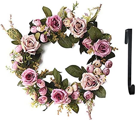 SunriseMall 13 Inch Handmade Wreath, Floral Artificial Simulation Flowers Garland, European Door Ornament, with 1pcs Wreath Hook, for Home Party Decor (13 Inch Purple)