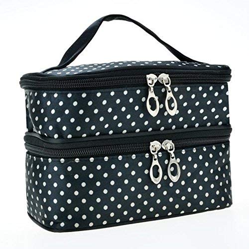 GuGio Travel Makeup Bag Cosmetic Organizer Case for Women, Double Layer Dot Toiletry Train Brush Bags for Girls Ladies