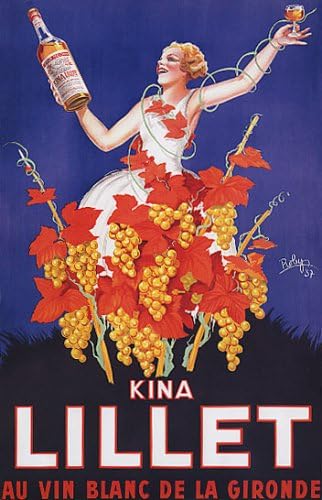 LILLET KINA WINE GRAPES GIRL VINTAGE POSTER REPRO