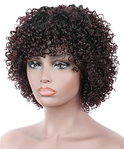 Beauart-100-Brazilian-Remy-Human-Hair-Afro-Kinky-Curly-Wigs-for-Black-Women-Dark-Roots-Ombre-Black-Cherry-Natural-Kinky-Curls-Wig-with-Hair-Bangs