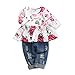 Girls Pants Set Infant Ripped Jeans Floral Long Sleeve T Shirt Tops Toddler Ruffle Outfits for Fall