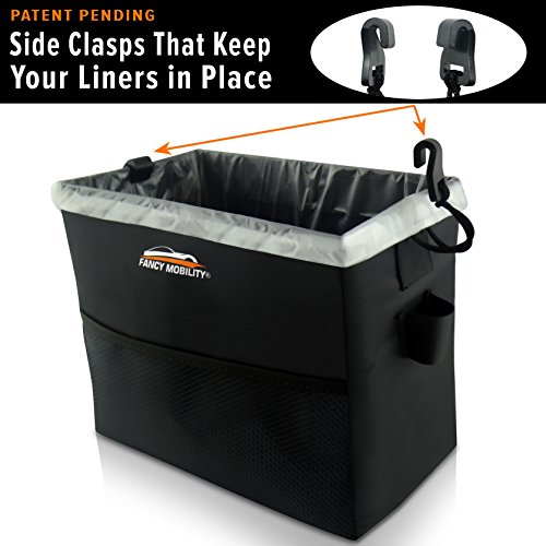 Fancy Mobility Car Trash Can – Auto Accessories Garbage Bag Keeps Car, SUV, Truck Vehicles Interior Clean – Road Trip Essential Perfect Gift for Every Driver – Car Trash + Dispenser Pack of 25 Liners