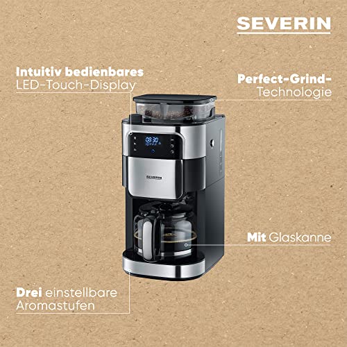 Kaffeemaschine mit Mahlwerk, Kaffeeautomat mit Glaskanne und Timer-Funktion, auch als Filterkaffeemaschine, für bis zu 10 Tassen Kaffee, 1000 Watt, schwarz, Edelstahl, KA 4813