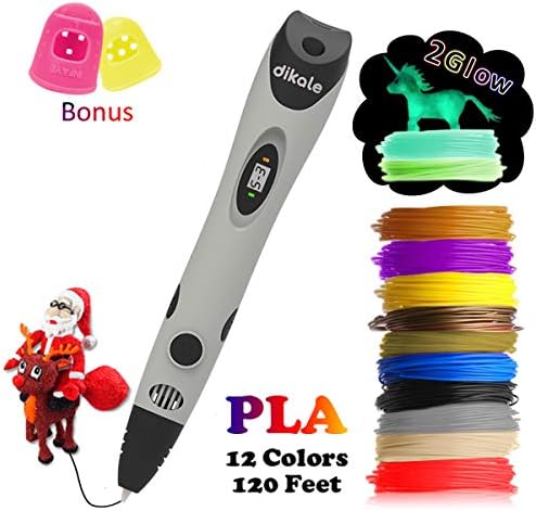 dikale 3D Pen with PLA Filament Refills 07AใNewest Versionใ 3D Drawing Printing Printer Pen Bonus 12 Colors 120 Feet PLA 250 Stencil eBook (07A-Gray with 12 Colors PLA)