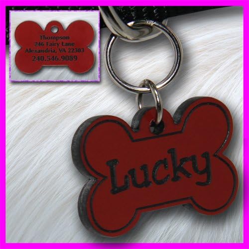 Personalized Custom Engraved Plastic Pet Dog ID Tag 2-sided Bone Red/Black
