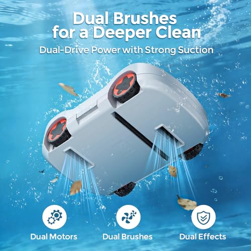 OUCAXIA C5 Cordless Robotic Pool Cleaner with 180-Min Runtime, 2.7L Large-Capacity Filter Basket, Self-Parking & Lightweight Design, for Above-Ground & In-Ground Pools up to 2,200 Sq.Ft (Snow)