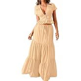 ChiaoLezhee Women's Sexy &amp; Elegant Skirt Set, Lightweight Chiffon Maxi Skirt and Top for Summer Beach Outfits 2 Piece