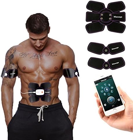 Silaite ABS Muscle Stimulator, Training Toner, EMS Trainer, Rechargeable Wireless Body Gym Tens Unit, Diet, for Abdomen/Arm/Shoulder/Neck/Waist/Back/Thigh/Shank, Home&Office, Fitness Equipment for Men&Women, with iPone&Android app control Bluetooth