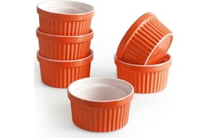 homEdge Porcelain Ramekins Set, 240 ml / 8 Fl Ounces Ice Cream Bowl, Creme Brûlée Ramekins Soufflé Cup for Baking, Set of 6 Orange