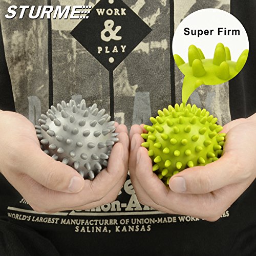STURME X14 Massage Ball Spiky for Deep Tissue Foot, Back, Plantar Fasciitis and All Over Body Deep Tissue Muscle Therapy - Includes Free Tutorial and Holder Ball Bag (Green+Red), Green+red