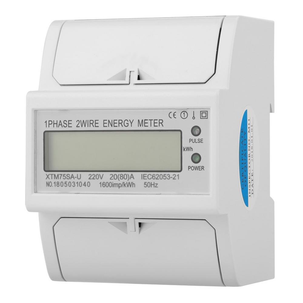 KWh Meter, 220V Digital 1 Phase 2 Wire DIN Rail Electric Meter