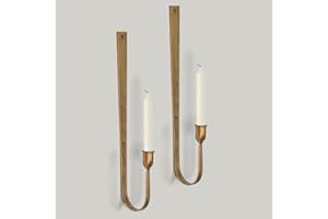 Wall Candle Holder Set of 2 - Golden Metal Wall Sconces, Rust-Resistant Wall Mount Candle Holders for Living Room, Fireplace,