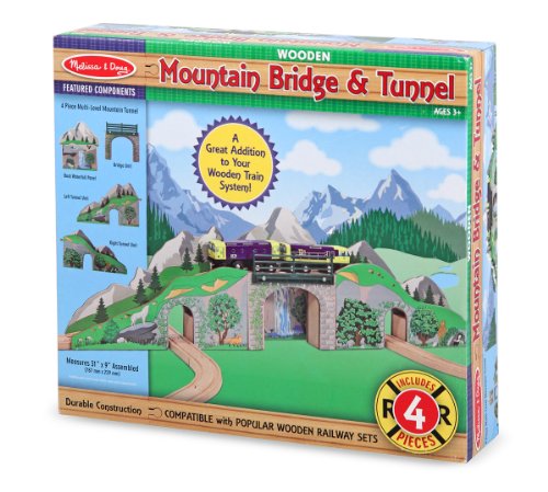 Melissa & Doug Mountain Bridge and Tunnel Wooden Train Accessory Set (4 pcs)