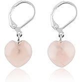 GemSymphony Puffy Gemstone Heart Dangle Earrings – 12mm Crystal Hearts on Hypoallergenic Silver Plated Leverback Hoops – Handmade Drop Earrings for Women, Healing Jewelry Gift