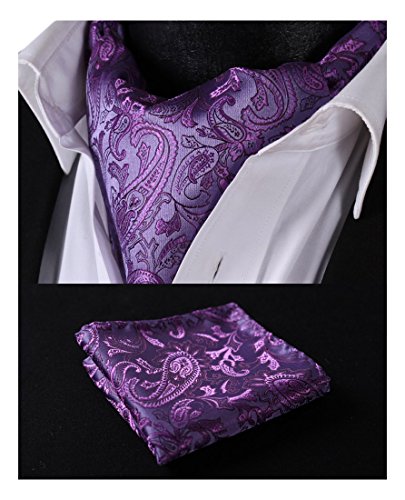 SetSense Men's Floral Paisley Jacquard Woven Self Cravat Tie Ascot Set One Size Purple