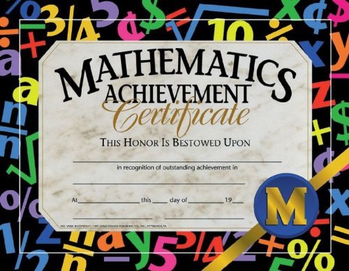 Hayes Math Achievement Certificate, 8-1/2 X 11 in, Paper, Pack of 30