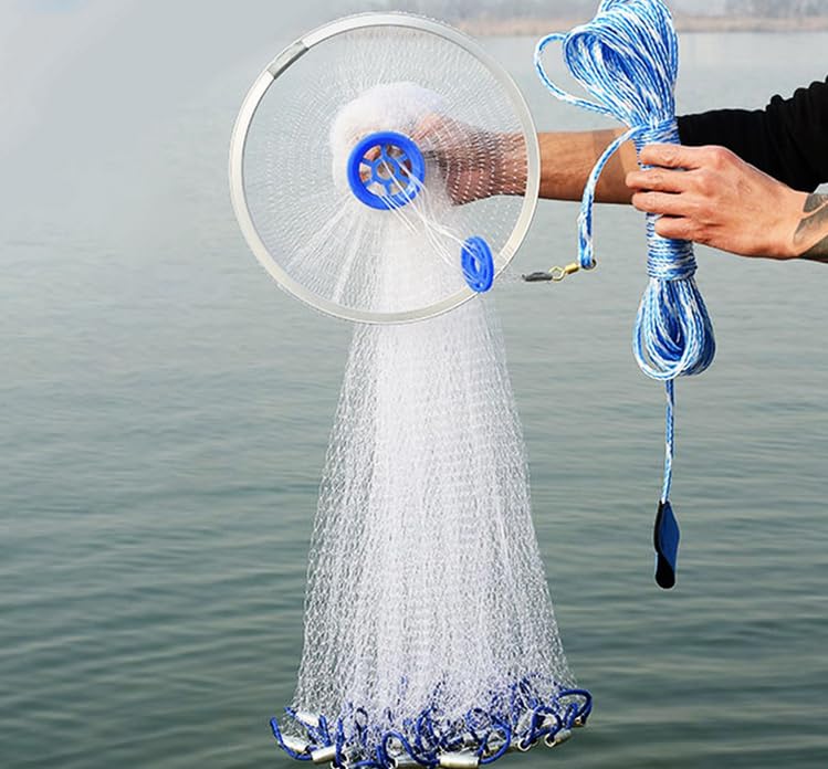 Hand Throw Fishing Net,Saltwater Fishing Cast Net,Outdoor Nylon Monofilament American Style Cast Hand Throw Fishing Mesh Net for Enthusiasts Outdoor Use (2.4m)