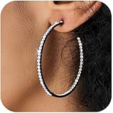 Large Hoop Earrings for Women Black Earrings Silver Crystal Hoop Earring 14K Gold Plated Rhinestone Earrings Big Cubic Zirconia Hoop Earrings Party Dance Fashion Hypoallergenic Jewelry Gift for Her 40/50/60 mm Sparkly Hoops With Crystals for Womens