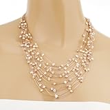 Silk Thread and Cultured Freshwater Pearl Multi Strand Cluster Necklace, 17-19 inches