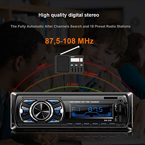 Single Din Car Stereo Receiver with Bluetooth Handsfree Calls,7 Colors Backlight&LCD Player Multimedia Car Stereo for Car,Bluetooth/USB/SD/AUX/FM MP3 Player Wireless Remote Control Phone Charge Radio
