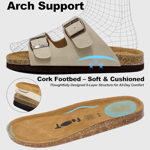 Wizshoe Sandals Men Summer Clogs Mules with Adjustable Buckle Ergonomic Cork Insole Breathable Design Non-Slip Sole Comfortable for Home Garden Indoor and Outdoor 41-46 EU