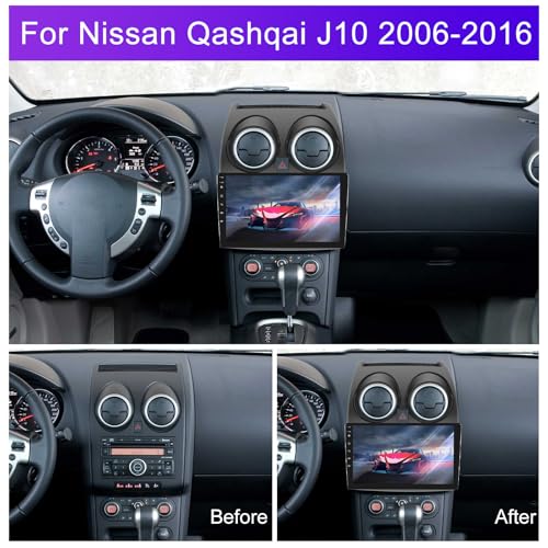 SIXWIN 2GB+64GB Android 13 Car Radio for Nissan Qashqai J10 2006-2016 with CarPlay/Android Car, HD 9 Inch Touchscreen Screen Navigator with WiFi RDS FM USB Bluetooth Mirror Link Steering Wheel Controls