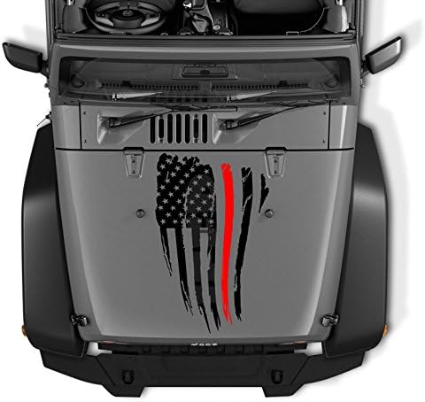 Thin Red Line Reversed Decals for Jeep Wrangler Decal Tattered Distressed USA American Flag USA Made + Free Decal (Black)