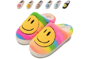 Sierlos Cute Smile Slippers for Kids Girls Boys,Happy Face Slippers Soft Plush Preppy Slippers Memory Foam Warmth Slip-on Fuzzy House Slippers Indoor Outdoor