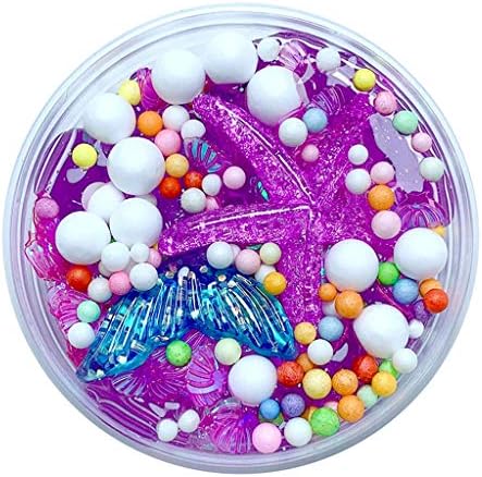 DIY Slime with Accessories ,Fluffy Mud Mermaid Tail Charms Fishbowl Mermaid Bubble Bath Slime Toy Gift