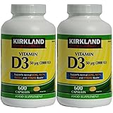 2 Pack of Kirkland Maximum Strength Vitamin D3 600 Softgels - 1200 Total Softgels 2000 I.U.